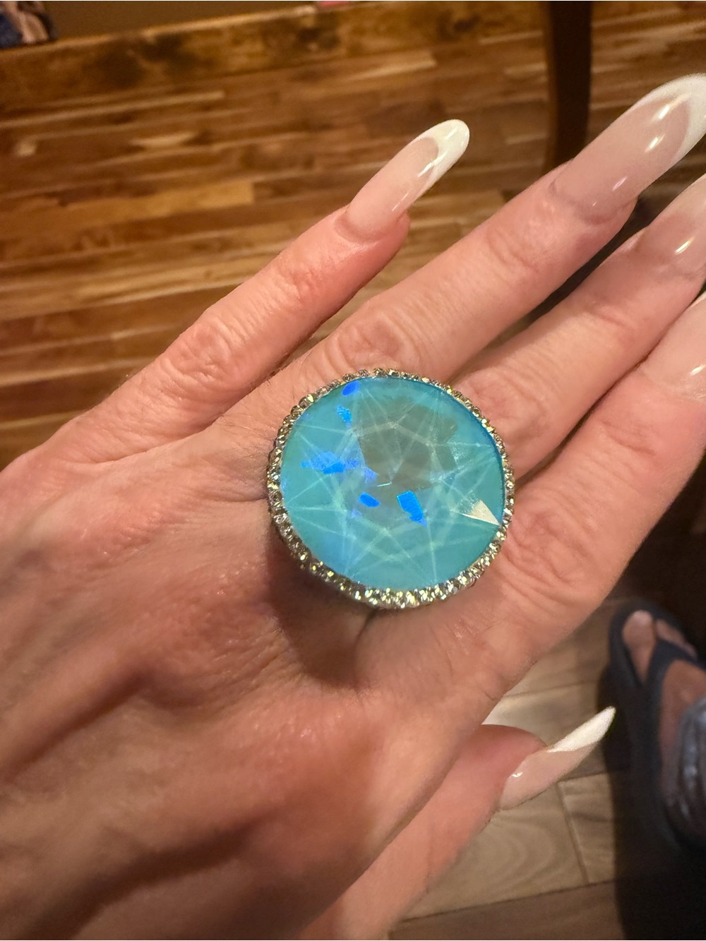 New gold plated Blue Aqua Crystal Statement Ring - Women Jewelry gemstone adjust